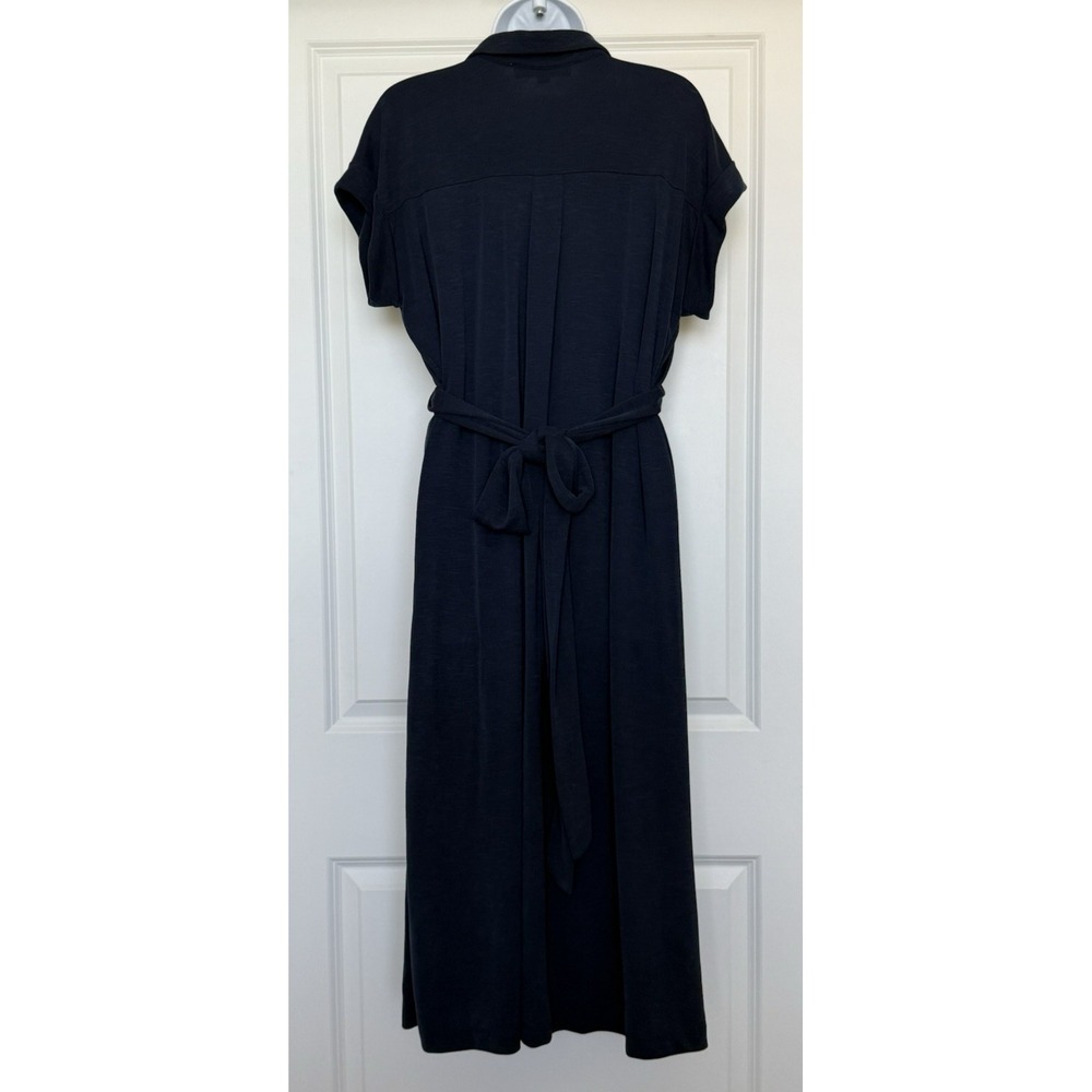 Ann Taylor LOFT Full Button Twist Tie Waist Stretch Shirt Midi Dress Navy Sz 10P - Picture 7 of 13